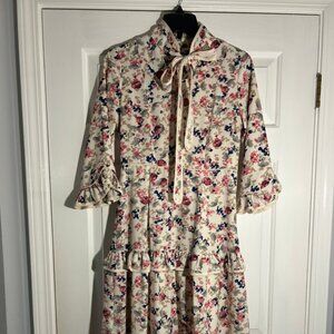 Floral Springtime Dainty Jewell's Button-Up Dress w Necktie